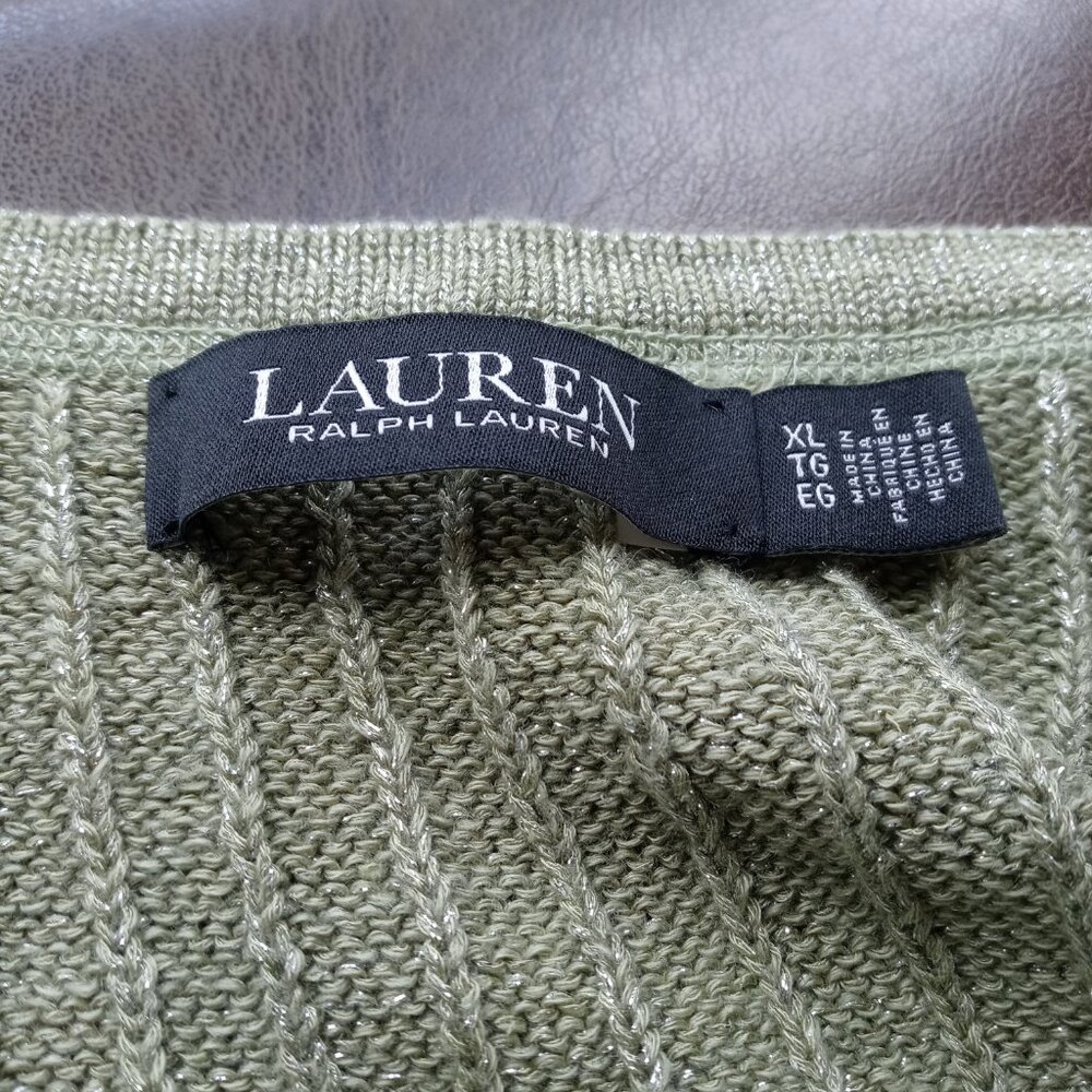 LAUREN RALPH LAUREN metallic rib knit sweater tank top in light olive (XL) - Picture 8 of 9